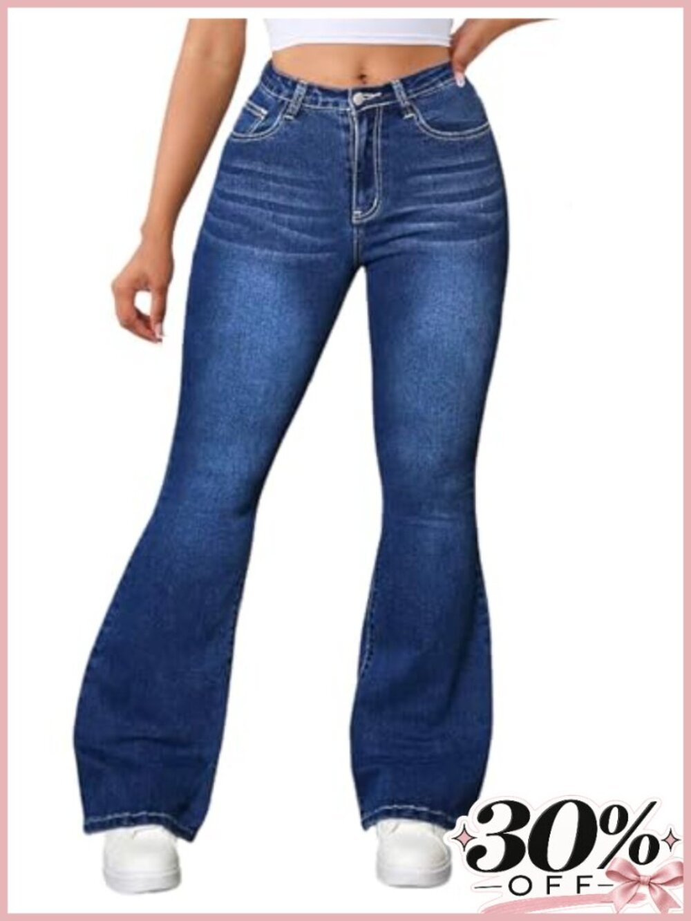 Bell Bottom Flare Jeans High Waisted Stretchy Raw Hem Denim Pants